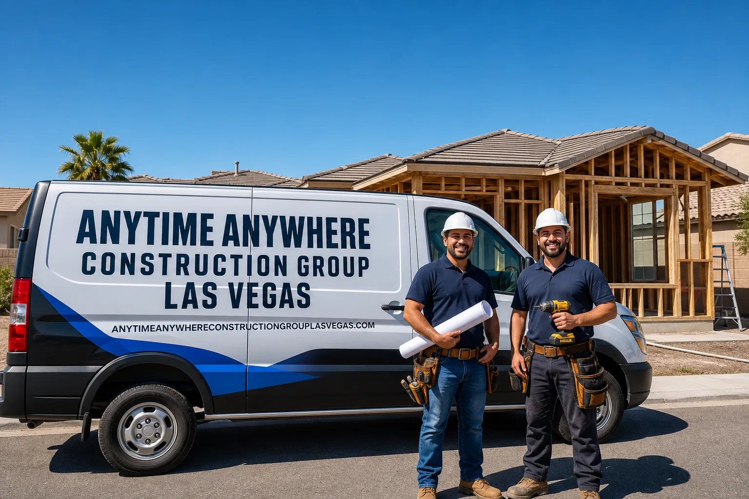 Anytime Anywhere Construction Group Las Vegas service vehicle and crew in Las Vegas, NV